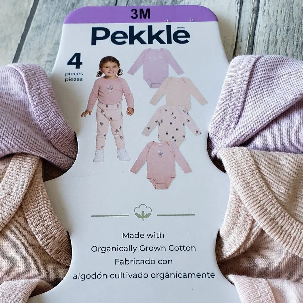 NWT 4 Pack Long Sleeve Pink Tone Earth & Flower Organic Cotton Onesie - Size 3M